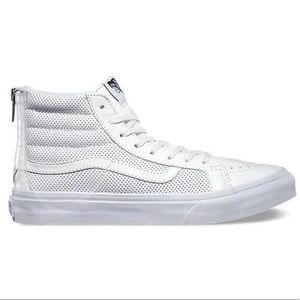 Vans Zip Perforated Leather White High Tops